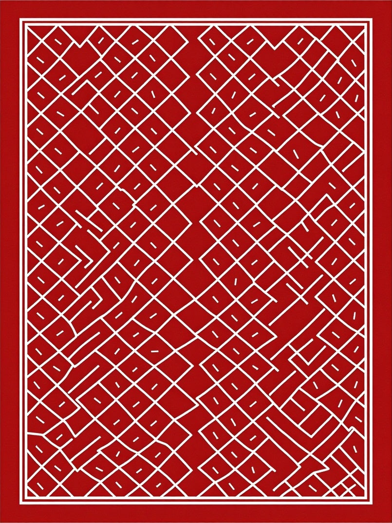 Crimson White Interlocking Diamond Maze Rug
