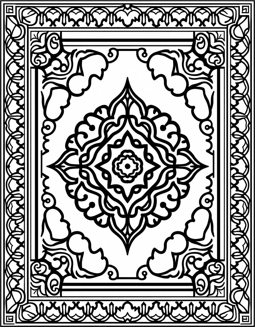 Monochromatic Central Medallion Floral Border Rug