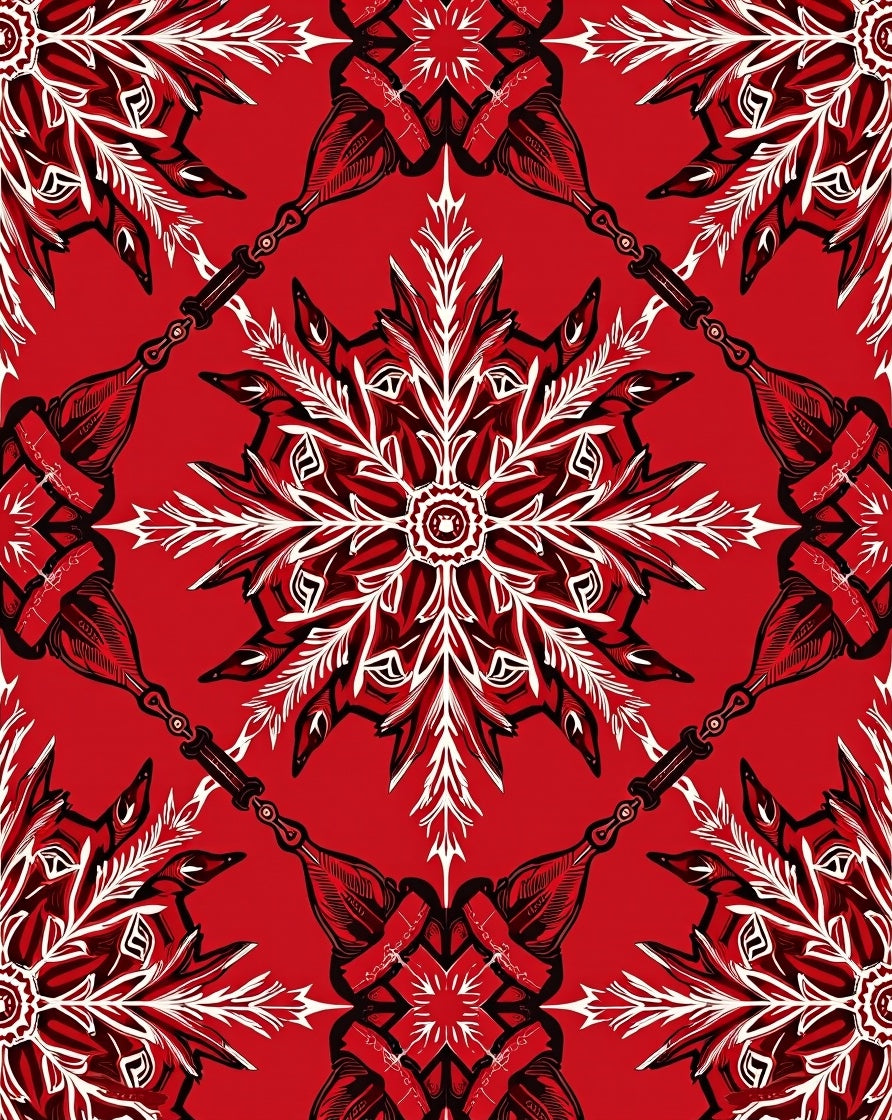 Crimson Starburst Mandala Red Black White Rug