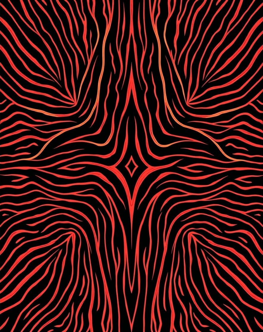 Crimson Black Abstract Fire Swirl Rug