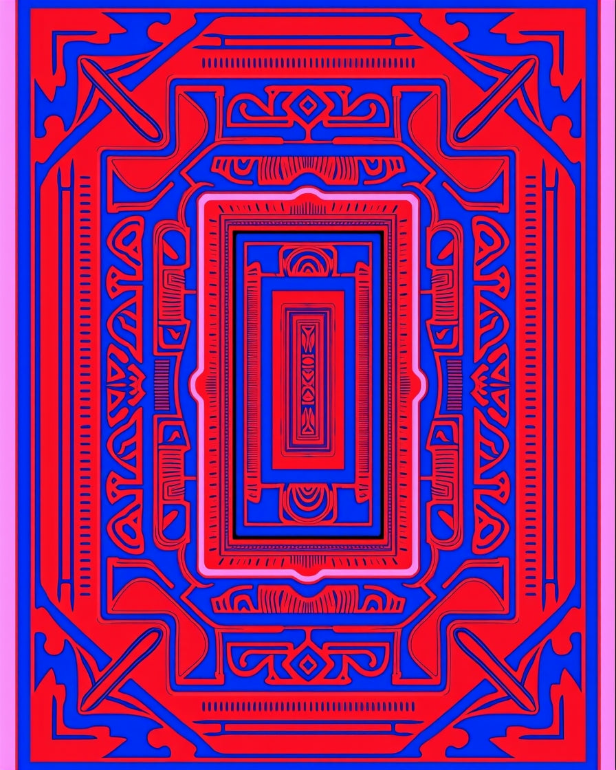 Bold Red Blue Layered Geometric Rug