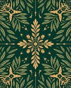 Emerald Green Golden Leaf Fretwork Rug