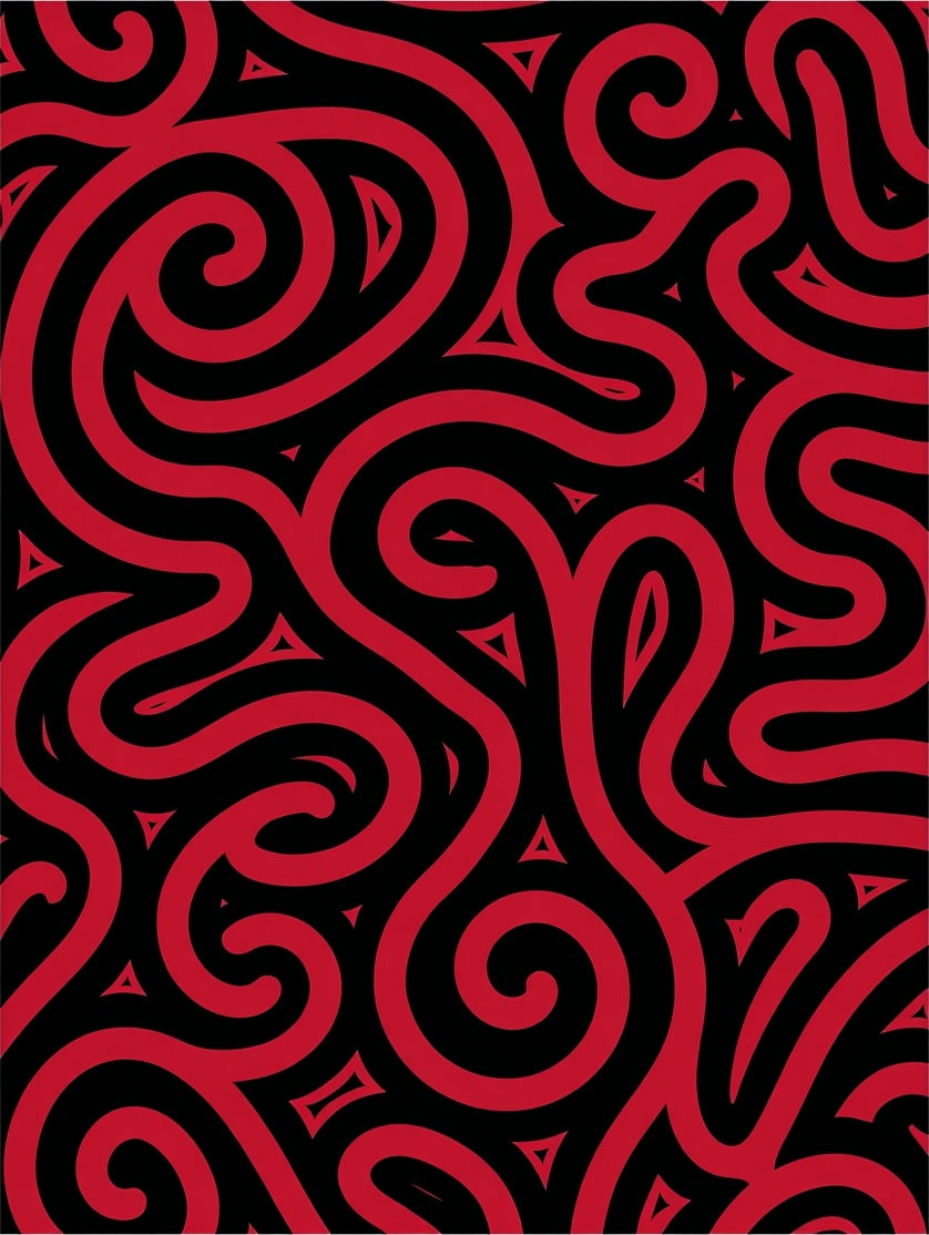 Bold Crimson Swirl Tribal Rug