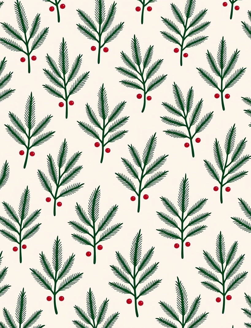 Green Pine Sprigs Red Berry Garland Rug