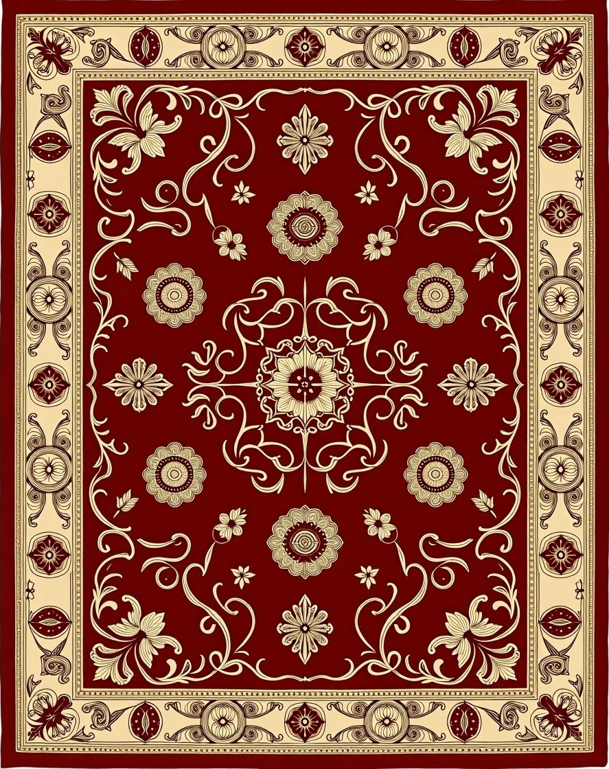 Crimson Floral Medallion Statement Rug