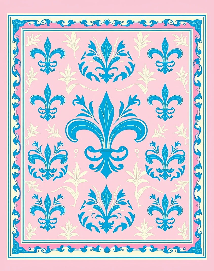 Pink Blue Fleur De Lis Floral Rug
