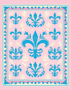 Pink Blue Fleur De Lis Floral Rug
