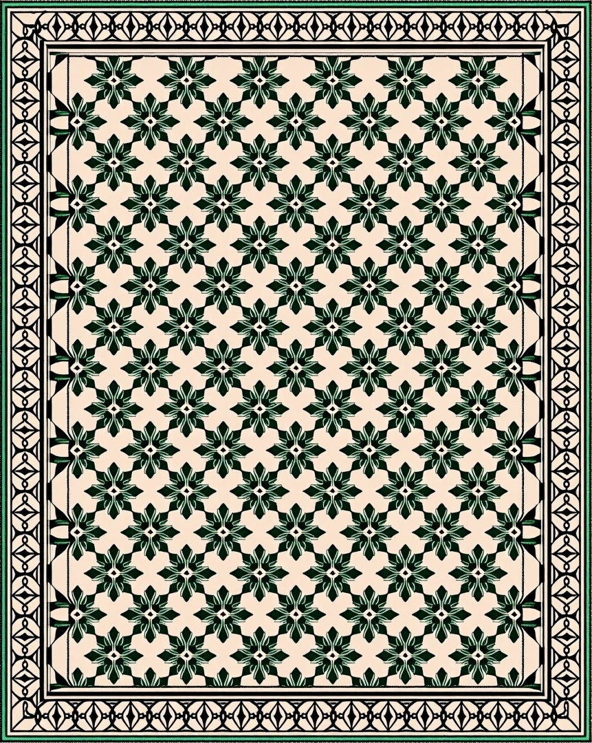 Classic Cream Green Floral Border Rug