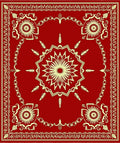Crimson Sunburst Floral Medallion Border Rug