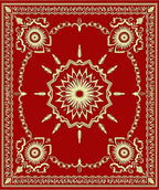 Crimson Sunburst Floral Medallion Border Rug