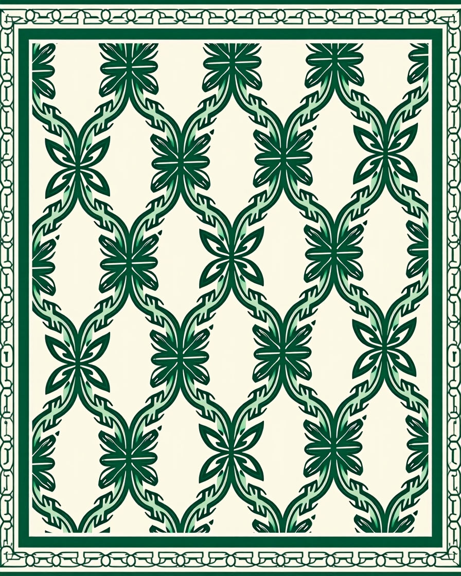 Emerald Green Interlocking Leaf Lattice Rug