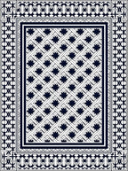 Navy White Interlocking Leaf Border Rug