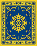 Royal Blue And Gold Medallion Emblem Rug