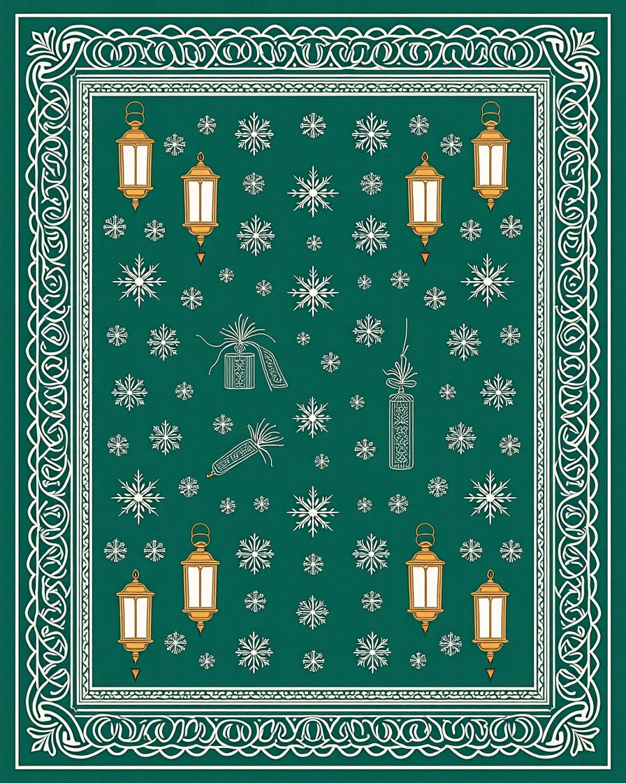 Emerald Lantern Snowflake Border Rug