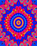 Vibrant Blue Pink Yellow Circular Mandala Rug