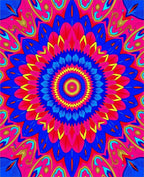Vibrant Blue Pink Yellow Circular Mandala Rug