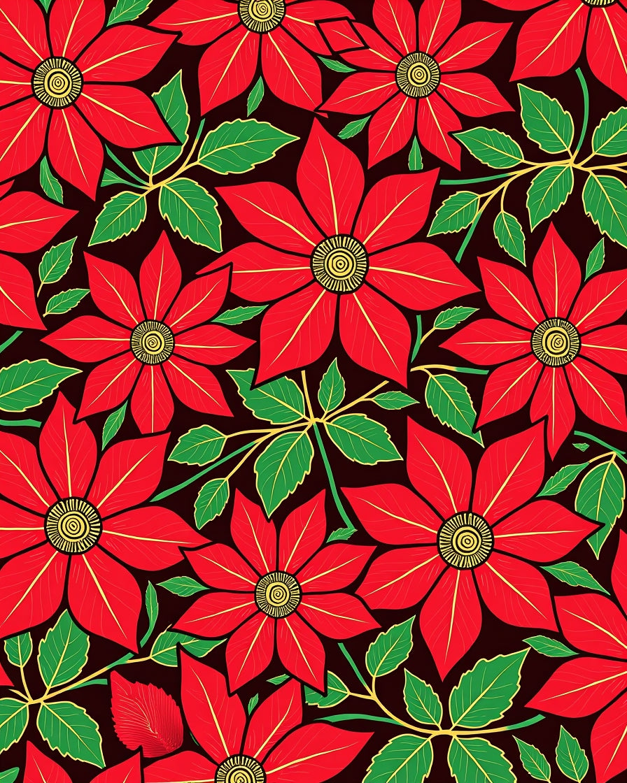 Vibrant Red Floral Outline Swirl Rug