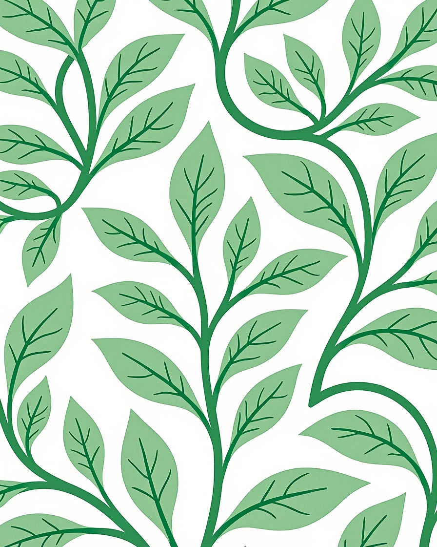 Lush Green Vine Leaf Pattern Rug