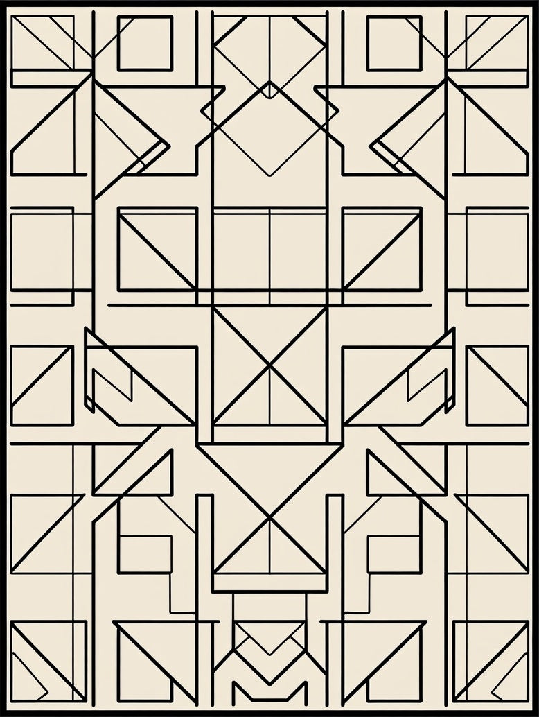Modern Geometric Black Outline Rug