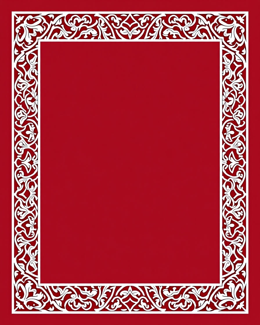 Crimson White Filigree Scrollwork Border Rug