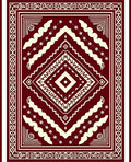 Deep Red Cream Geometric Diamond Medallion Rug