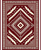 Deep Red Cream Geometric Diamond Medallion Rug