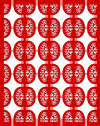 Bold Red White Symmetrical Oval Rug