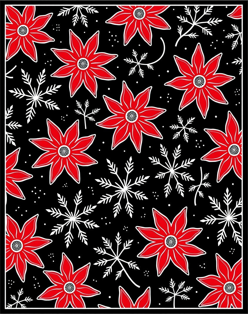 Red Poinsettia Snowflake Starry Night Rug