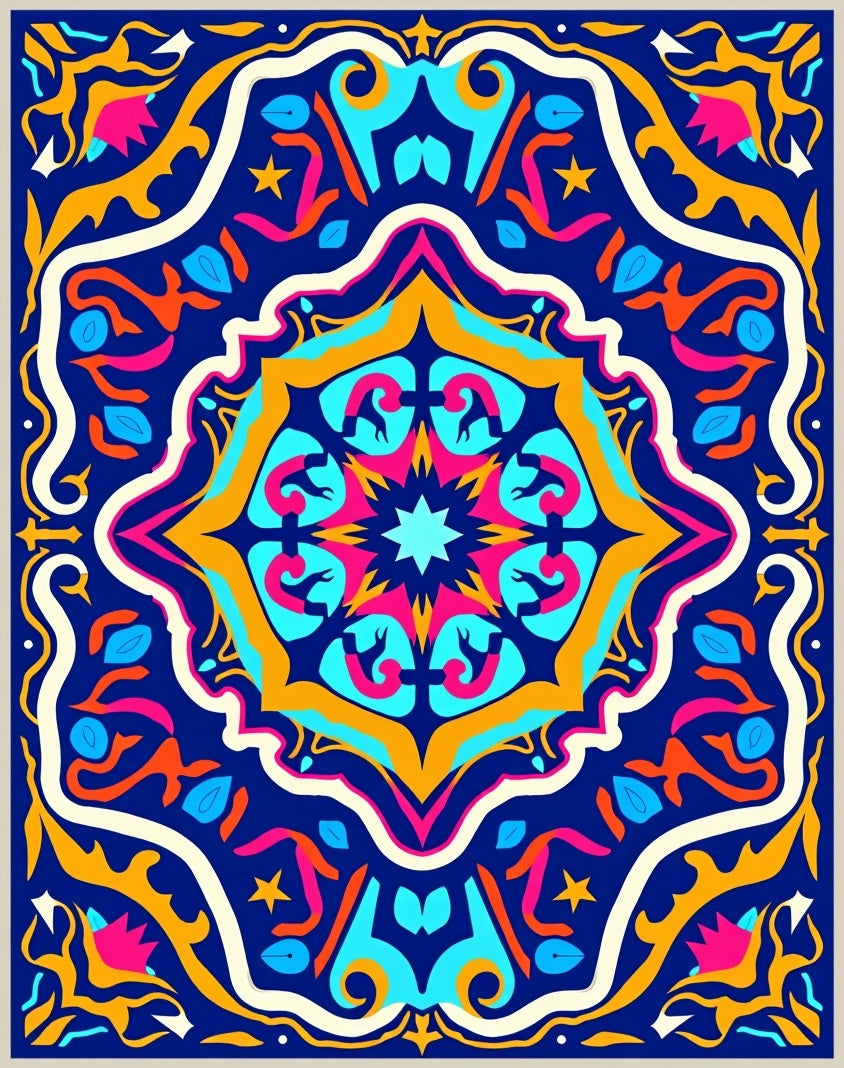 Vibrant Indigo Floral Sunburst Rug