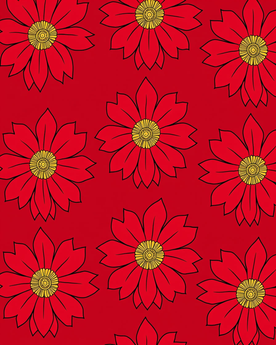 Vibrant Red Yellow Floral Blossom Rug