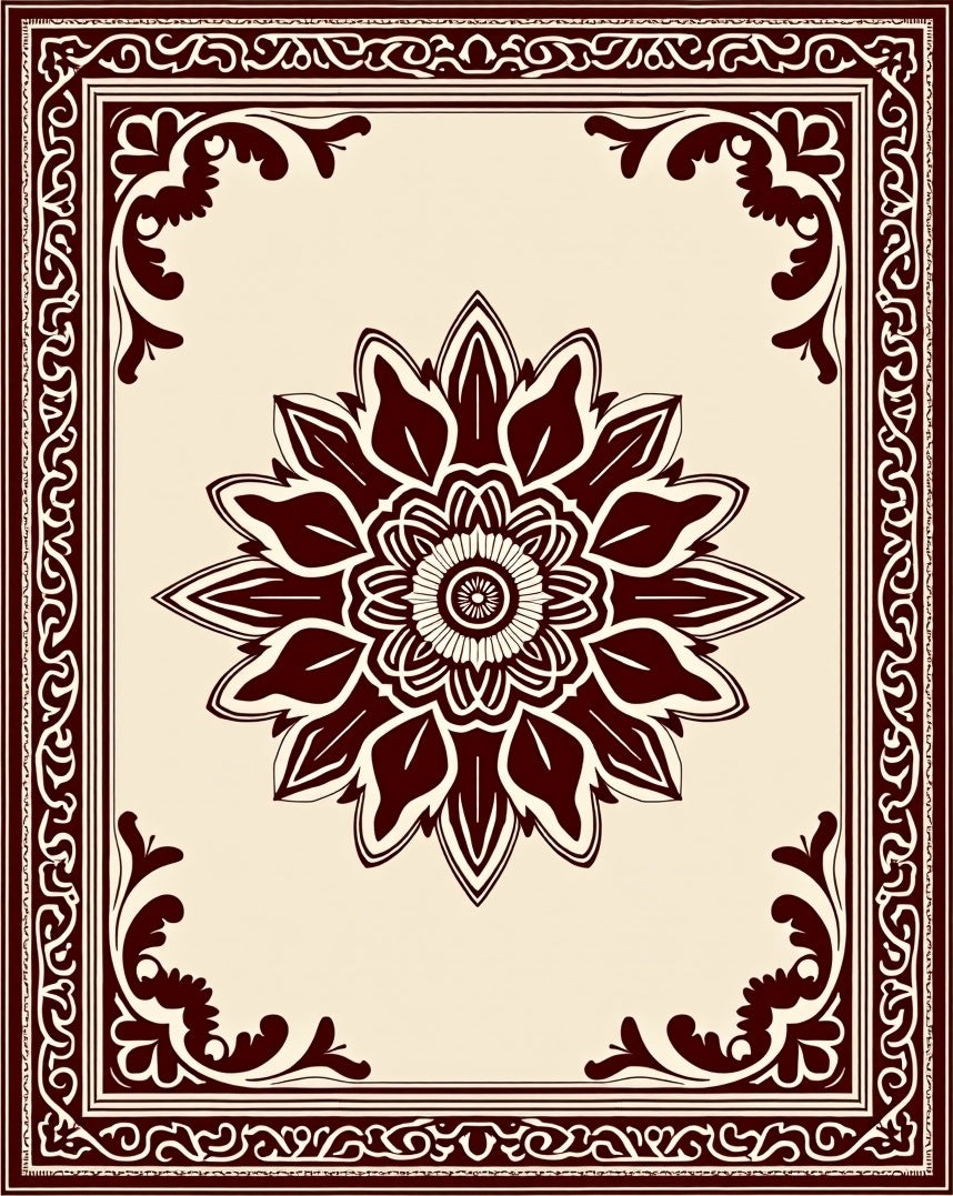 Rich Burgundy Floral Medallion Border Rug
