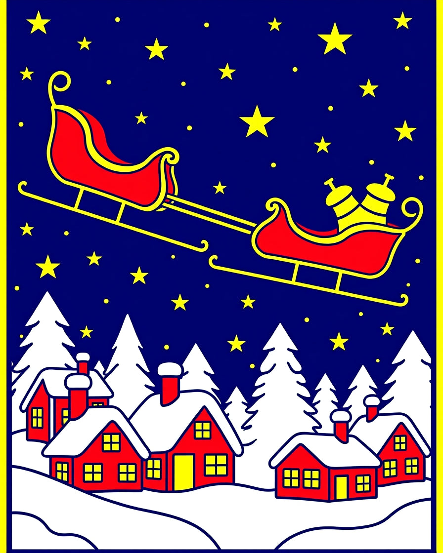Christmas Sleigh Red Houses Starry Night Rug