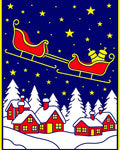 Christmas Sleigh Red Houses Starry Night Rug