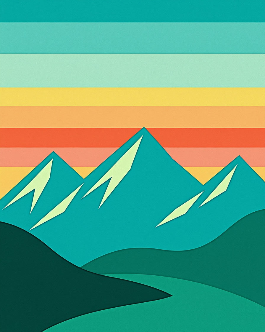Teal Mountain Sunset Striped Layers Rug