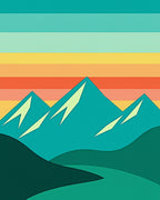 Teal Mountain Sunset Striped Layers Rug