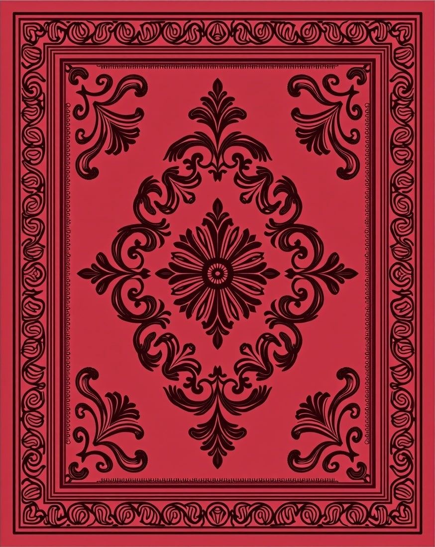 Bold Red Scrollwork Medallion Rug