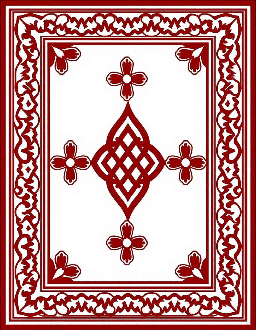 Deep Red Caged Flower Medallion Rug