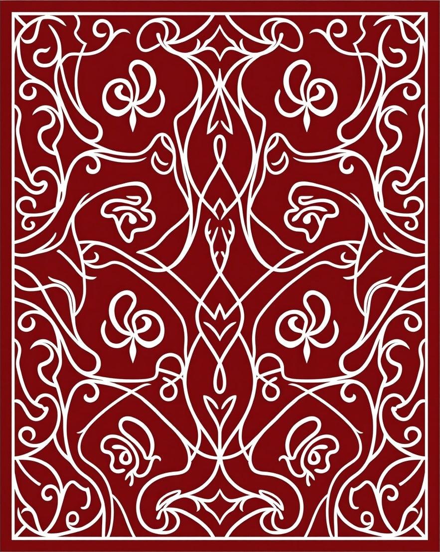 Crimson White Floral Vine Scroll Rug