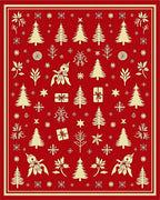 Crimson Holiday Festive Tree Snowflakes Rug