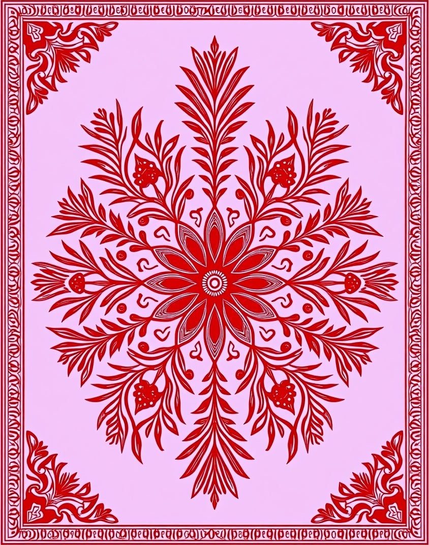 Crimson Floral Vine Medallion Rug