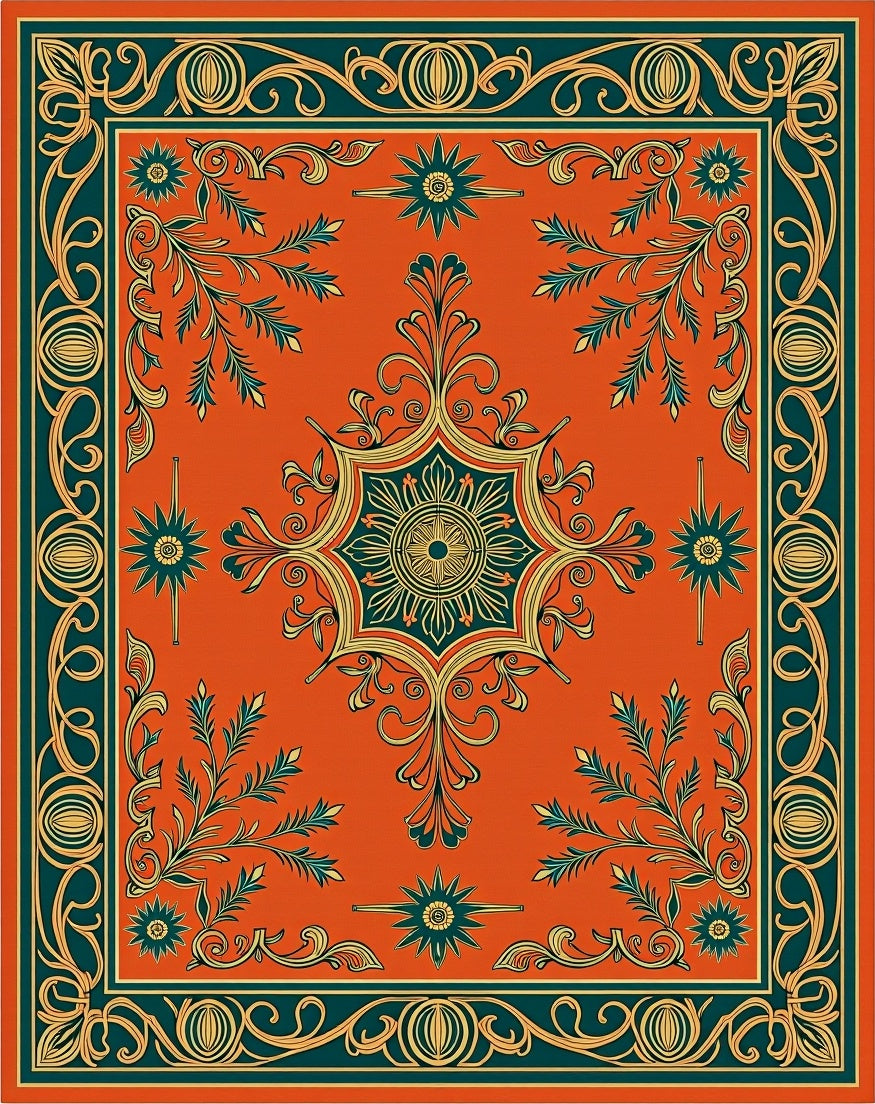 Ornate Teal Geometric Floral Medallion Rug