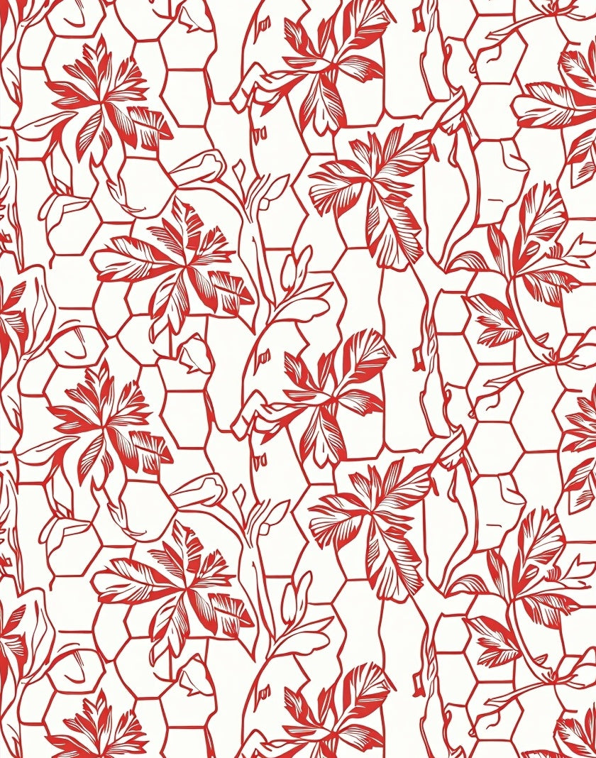 Crimson Branch Hexagon Overlay Rug