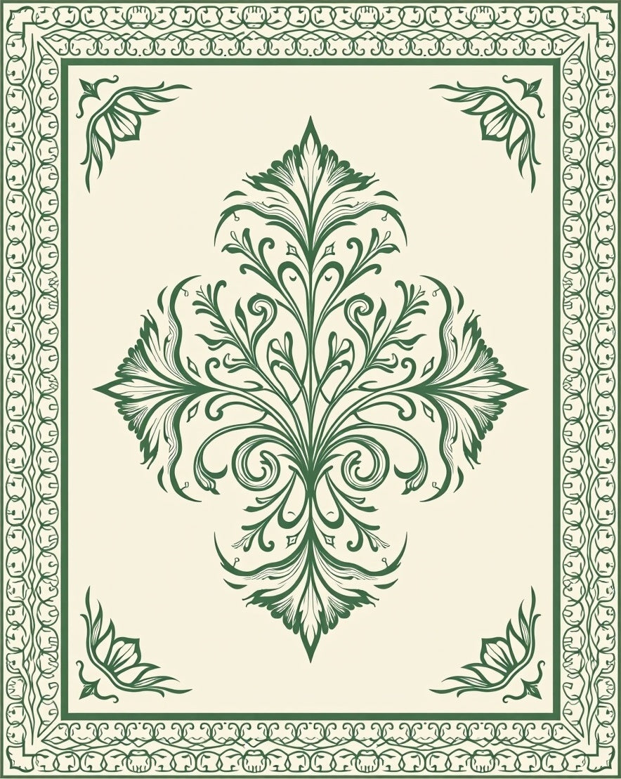 Ornate Emerald Floral Medallion Border Rug