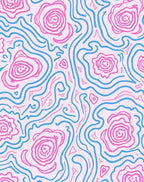 Pink Blue Wavy Floral Swirl Rug
