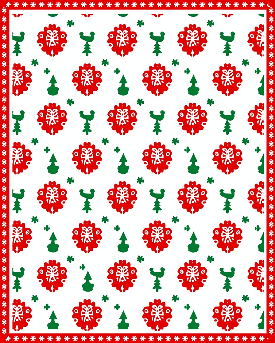 Red Green Festive Folk Art Rug