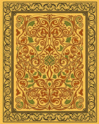 Golden Brown Floral Scroll Border Rug