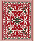 Red Cream Green Floral Medallion Rug