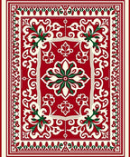 Red Cream Green Floral Medallion Rug