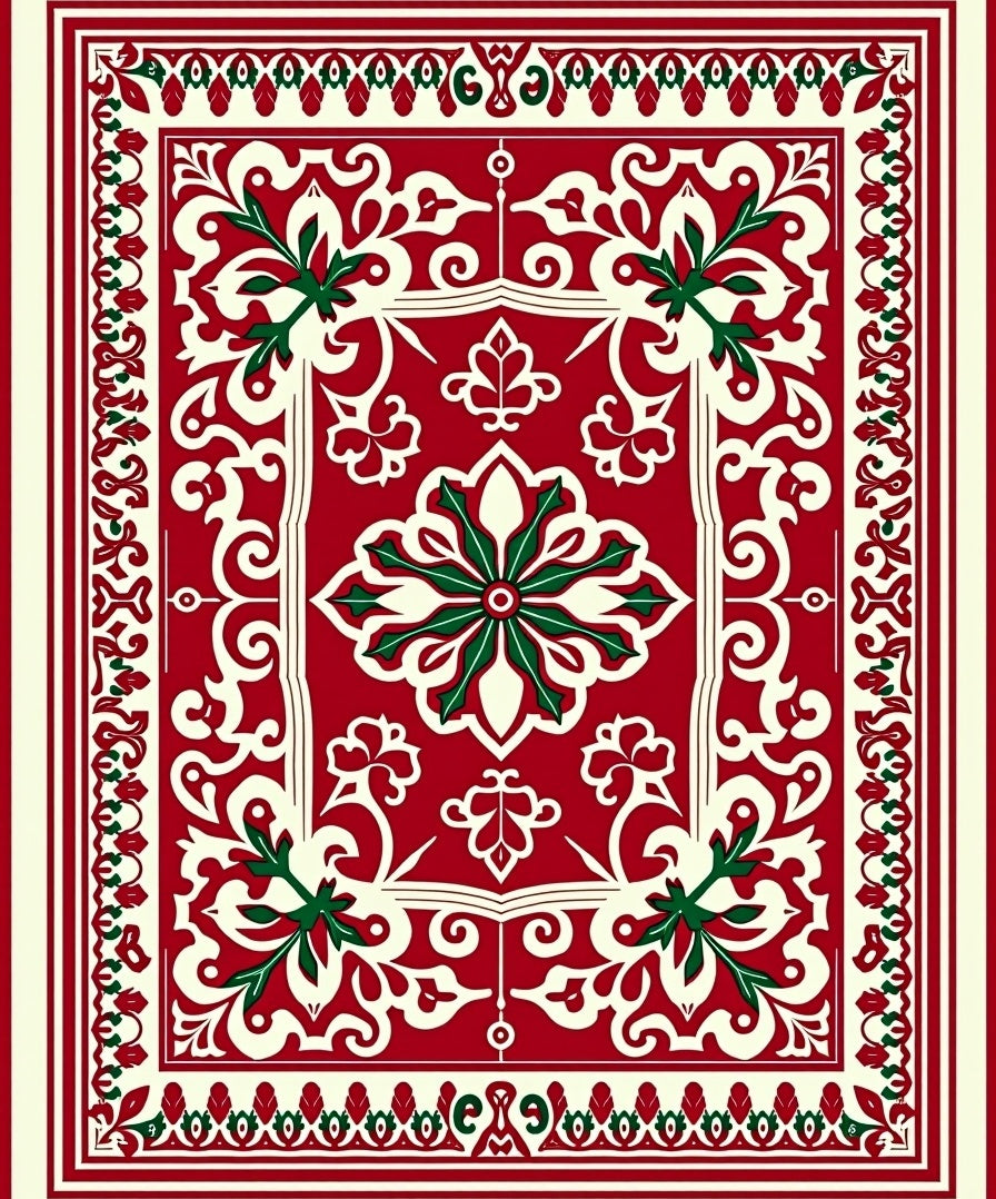 Red Cream Green Floral Medallion Rug