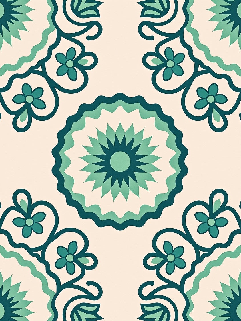 Teal Ivory Floral Medallion Rug